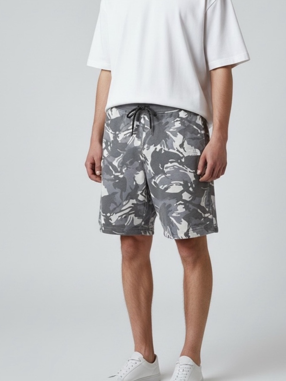 Men’s The North Face Gray Camo Logo Sweatpants Shorts•L